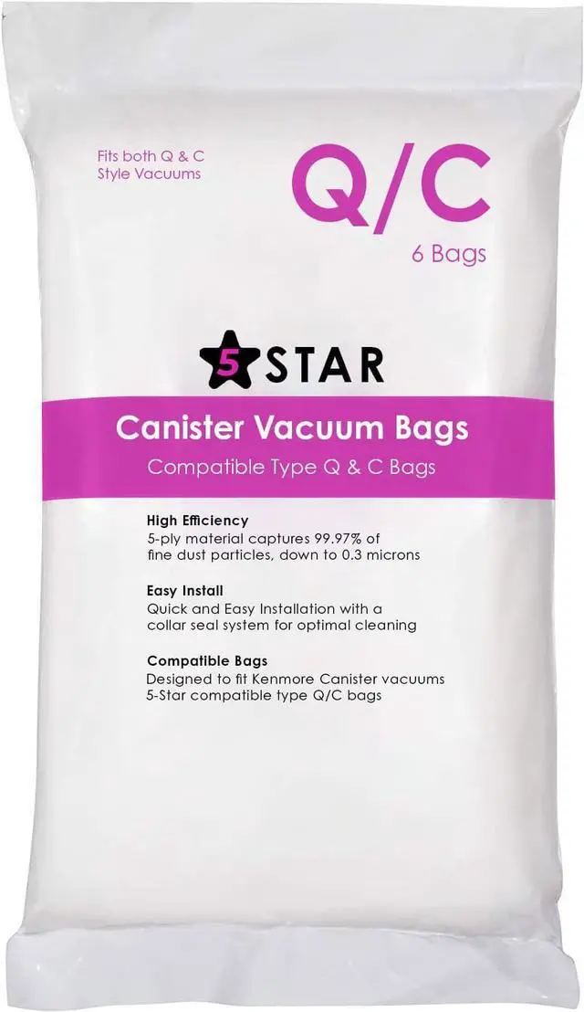 Main image of 6 Pack Type Q/C HEPA Replacement Vacuum Bags Compatible with Kenmore and Sears Canister Vacuum Fits Kenmore 5055 50557 50558 53291 Replace Part 53292.