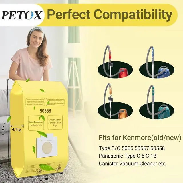 Alt view image 2 of 7 - Vacuum Cleaner Bags Replacement for Kenmore Canister Type C/Q 5055 50557 50558 and Pana·sonic Type C-5 Vacuums 10 Pack High-Efficiency Replacement Canister Vacuum Bags by
