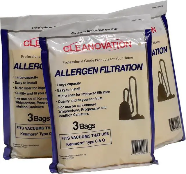 Main image of Vacuum Bags Compatible with Kenmore Type C Q 5055 50557 50558 Panasonic C-6  9-Pack Micro Lined Replacement Bags High-Capacity Fits Canister Vacuums