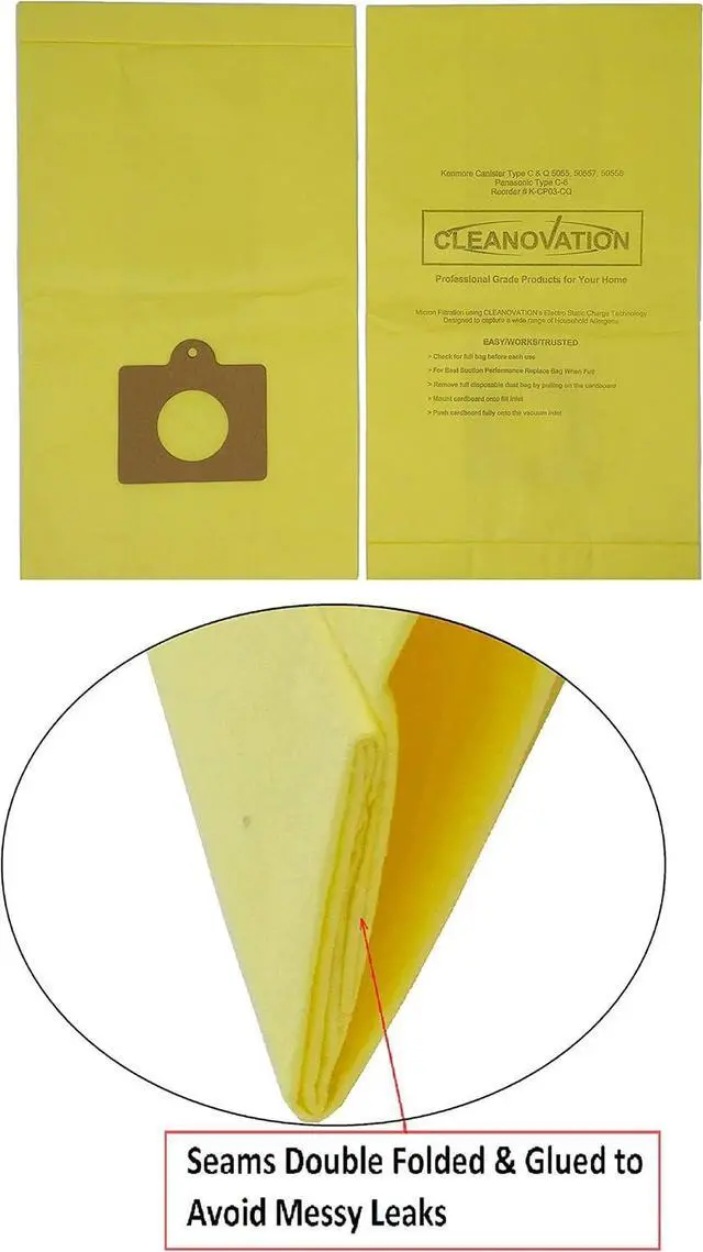 Alt view image 3 of 5 - Vacuum Bags Compatible with Kenmore Type C Q 5055 50557 50558 Panasonic C-6  9-Pack Micro Lined Replacement Bags High-Capacity Fits Canister Vacuums