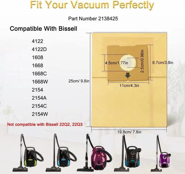 Alt view image 2 of 7 - 10 Pack Vacuum Bags for Bissell 4122 2154A 2154W 2154 4122D 1668 1668C 1668W 1608 2154C Zing Bagged Canister Vacuum Part # 2138425 213-8425