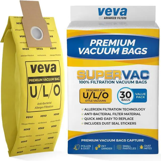 Main image of VEVA 30 Pack Premium SuperVac Vacuum Bags Type U/L/O Microlined compatible with Kenmore Sears Upright vacuum cleaners replacement Style U L O 5068 50688 50690 50105 bags