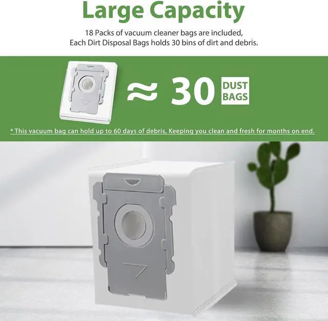 Alt view image 3 of 7 - 18 Pack Vacuum Bags for iRobot Roomba i7 i7+ i7Plus i8 i8+ i3 i3+ i4 i4+ i6 i6+ s9 s9+ s9Plus i and s Series Clean Base Automatic Dirt Disposal Bags