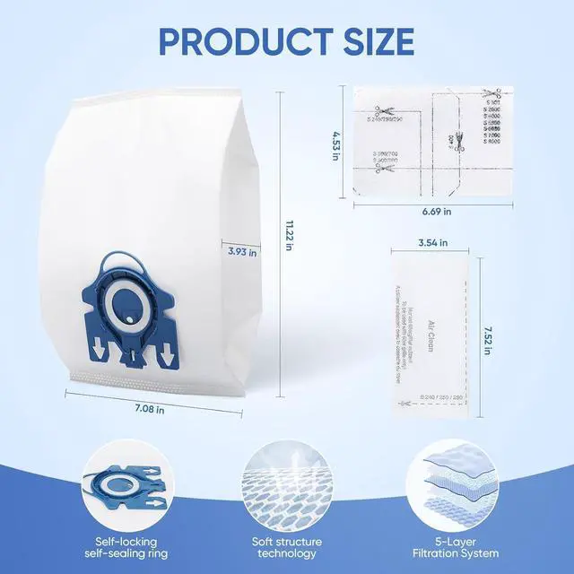Alt view image 3 of 7 - Replacement GN Vacuum Cleaner Bags Compatible with Miele Classic C1 Complete C2 Complete C3 S227/S240 S270 S400 S2 S5 S8 Series Canister Vacuum Cleaner (6 Pack Dust Bags + 2 Set Filters)