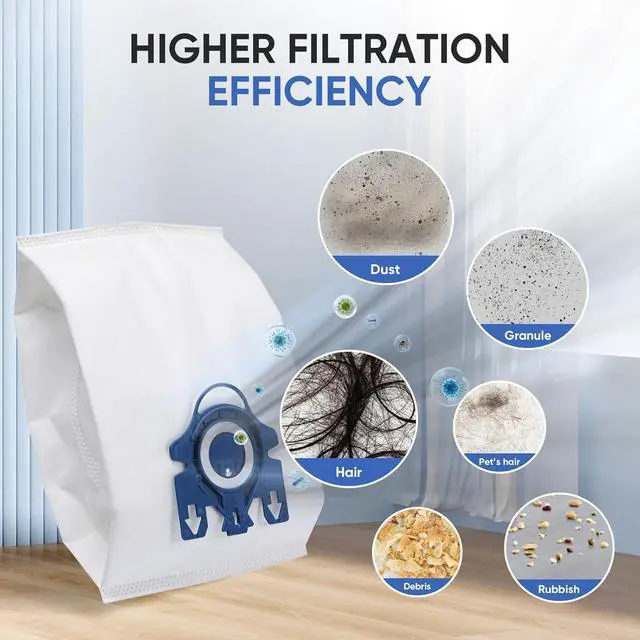 Alt view image 5 of 7 - Replacement GN Vacuum Cleaner Bags Compatible with Miele Classic C1 Complete C2 Complete C3 S227/S240 S270 S400 S2 S5 S8 Series Canister Vacuum Cleaner (6 Pack Dust Bags + 2 Set Filters)