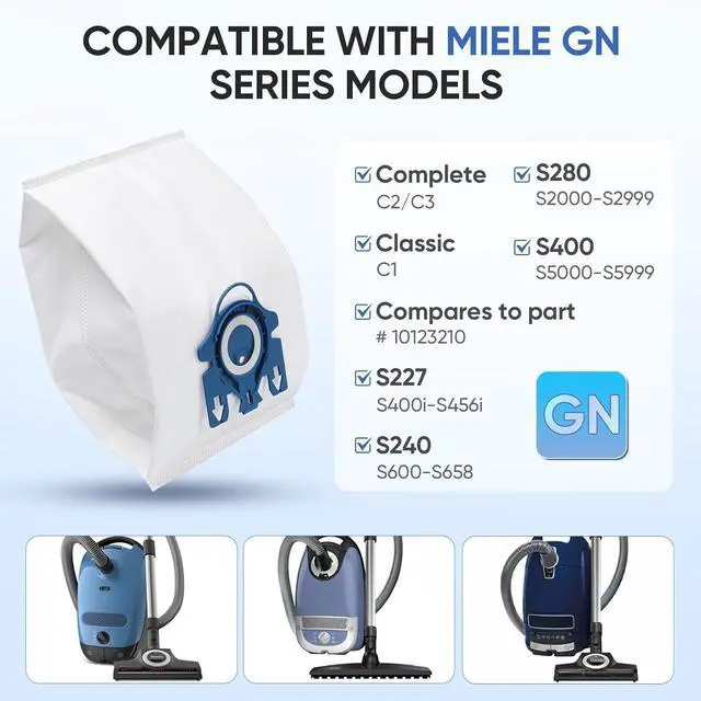 Alt view image 2 of 7 - Replacement GN Vacuum Cleaner Bags Compatible with Miele Classic C1 Complete C2 Complete C3 S227/S240 S270 S400 S2 S5 S8 Series Canister Vacuum Cleaner (6 Pack Dust Bags + 2 Set Filters)