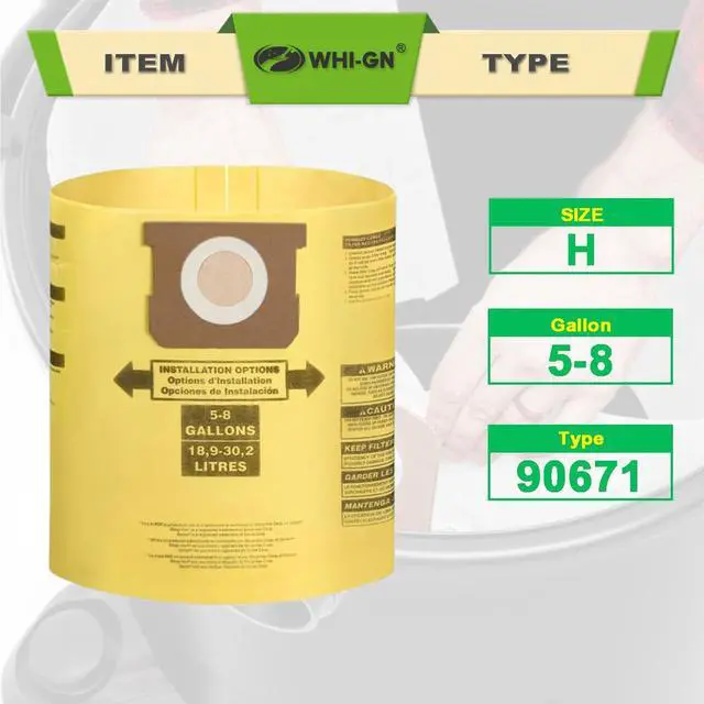 Alt view image 4 of 7 - Pack 12(10+2) Shop Vac Bags 5-8 Gallon 90671 9067133 Type H 90661 9066133 Type E VF2004 VHBS VDBS High-Efficiency Disposable Collection Filter Bags 90107 Dry Reusable Vacuum Filter Kit