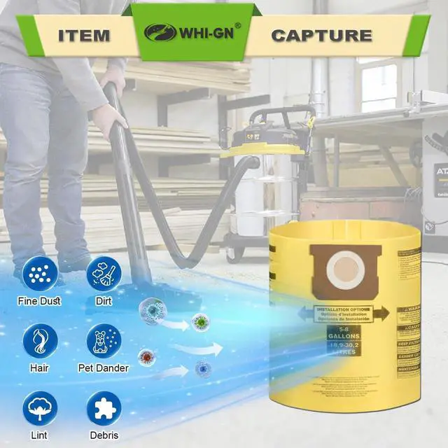 Alt view image 6 of 7 - Pack 12(10+2) Shop Vac Bags 5-8 Gallon 90671 9067133 Type H 90661 9066133 Type E VF2004 VHBS VDBS High-Efficiency Disposable Collection Filter Bags 90107 Dry Reusable Vacuum Filter Kit