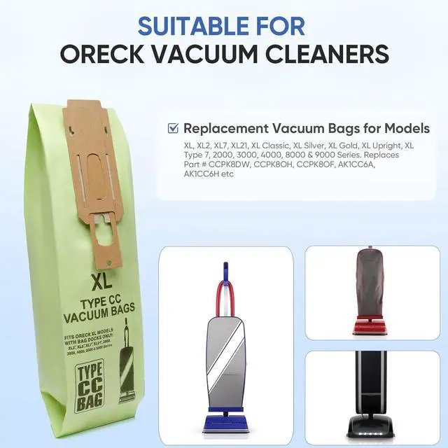 Alt view image 2 of 7 - 10 Pack Replacement Type CC Vacuum Bags for Oreck XL XL2 XL7 XL21 Upright Vacuum Cleaner Part # CCPK8 CCPK8OH CCPK8DW AK1CC6A