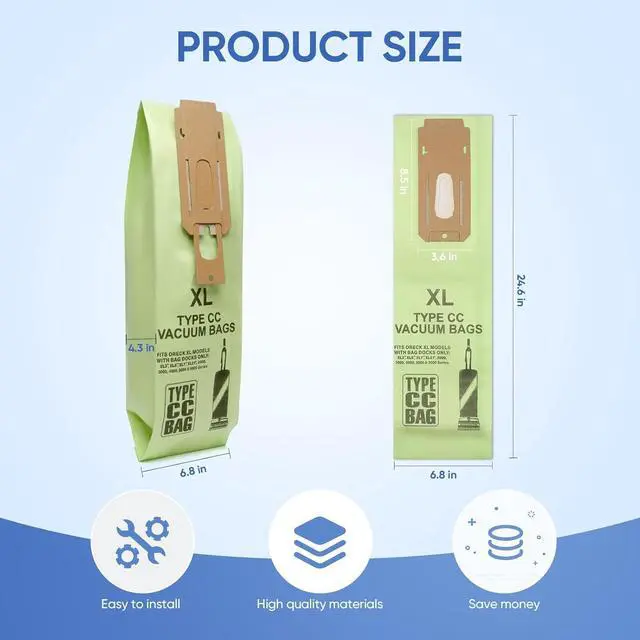 Alt view image 3 of 7 - 10 Pack Replacement Type CC Vacuum Bags for Oreck XL XL2 XL7 XL21 Upright Vacuum Cleaner Part # CCPK8 CCPK8OH CCPK8DW AK1CC6A