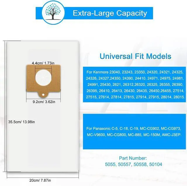 Alt view image 2 of 7 - Type C/Q Vacuum Bags for Kenmore 5055 50557 50558 50104 Canister Vacuum Style C Q Bags for Panasonic Type C-5 C-18 C-19 MC-V295H MC-V150M 8 Pack