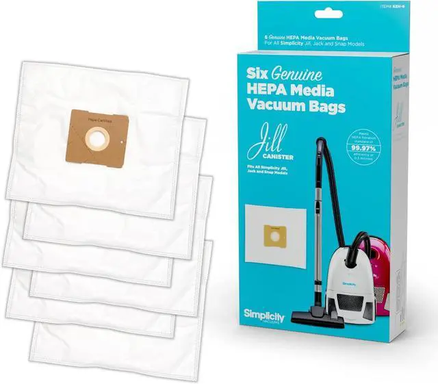 Main image of Simplicity Vacuums SZH-6 Jill Canister Vacuum Replacement Bags with Certified Hepa Media Fits with Simplicity Jill Jack and Snap Bagged Vacuum Canister Models Type Z Bags 6-pack Set