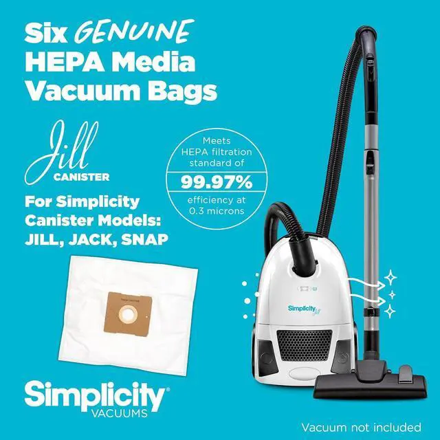 Alt view image 4 of 7 - Simplicity Vacuums SZH-6 Jill Canister Vacuum Replacement Bags with Certified Hepa Media Fits with Simplicity Jill Jack and Snap Bagged Vacuum Canister Models Type Z Bags 6-pack Set