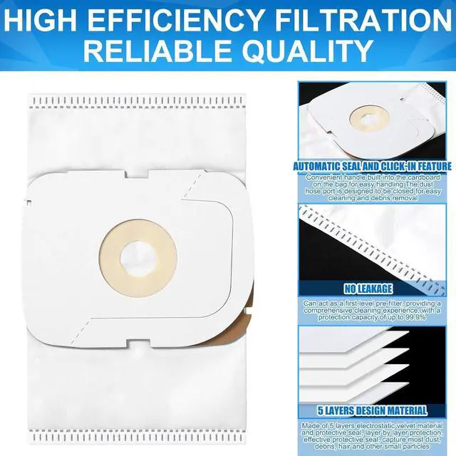 Alt view image 5 of 6 - 12 Pack Vacuum Cleaner Bags Compatible with Aerus Lux Guardian Platinum Canister Vacuum Cleaner Style P HEPA Vacuum Bags Replacement Vacuum Filter Bags