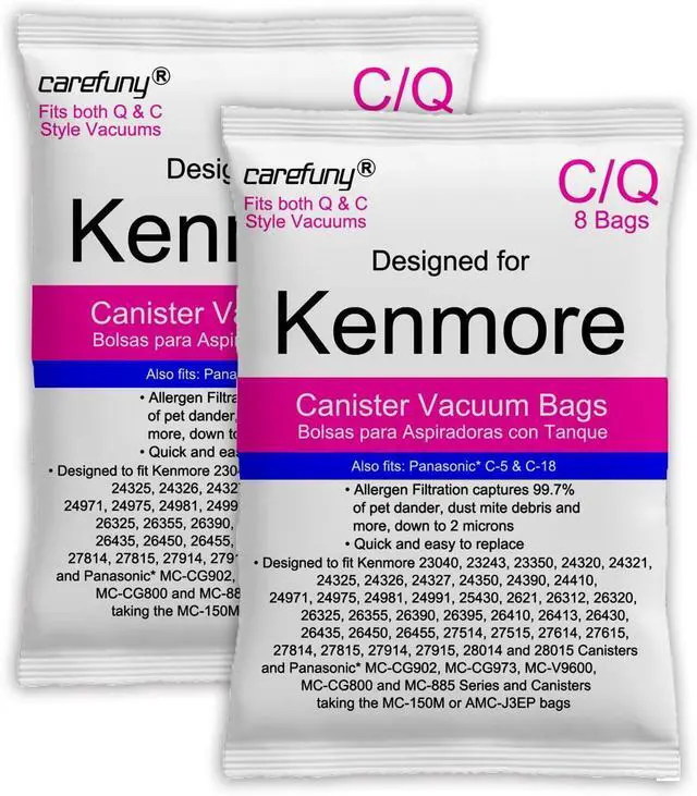 Main image of 16 Pack Style C/Q Canister Vacuum Bags Compatible with Kenmore Canister 50104 5055 50557 50558 Type C-5 Vacuums