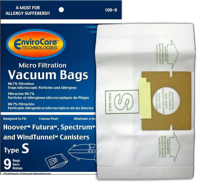 Main image of Replacement Micro Filtration Vacuum Cleaner Dust Bags made to fit Hoover Style S Futura Spectrum Power Max Canister Vacuum Cleaners 9 pack