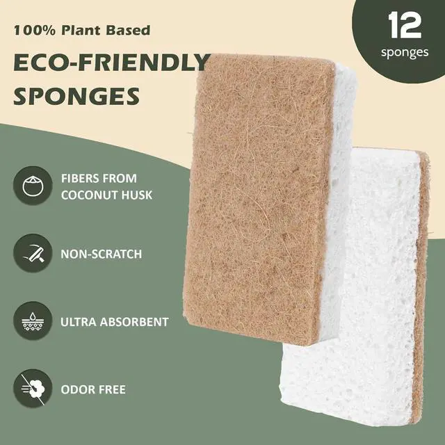 Alt view image 2 of 7 - Isshah Plant-Based Kitchen Sponges - FSC Certified and PETA Approved, Natural, Eco-Friendly, Biodegradable Sisal Hemp Sponges for Dishes, Cleaning Sponge for Kitchen, Bathroom, Household - 12 Count