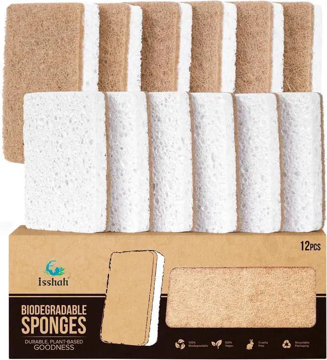 Main image of Isshah Plant-Based Kitchen Sponges - FSC Certified and PETA Approved, Natural, Eco-Friendly, Biodegradable Sisal Hemp Sponges for Dishes, Cleaning Sponge for Kitchen, Bathroom, Household - 12 Count