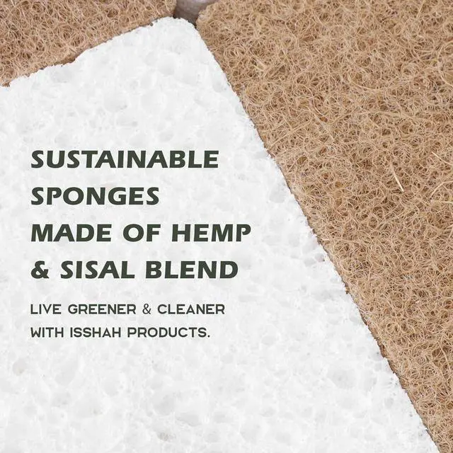 Alt view image 4 of 7 - Isshah Plant-Based Kitchen Sponges - FSC Certified and PETA Approved, Natural, Eco-Friendly, Biodegradable Sisal Hemp Sponges for Dishes, Cleaning Sponge for Kitchen, Bathroom, Household - 12 Count