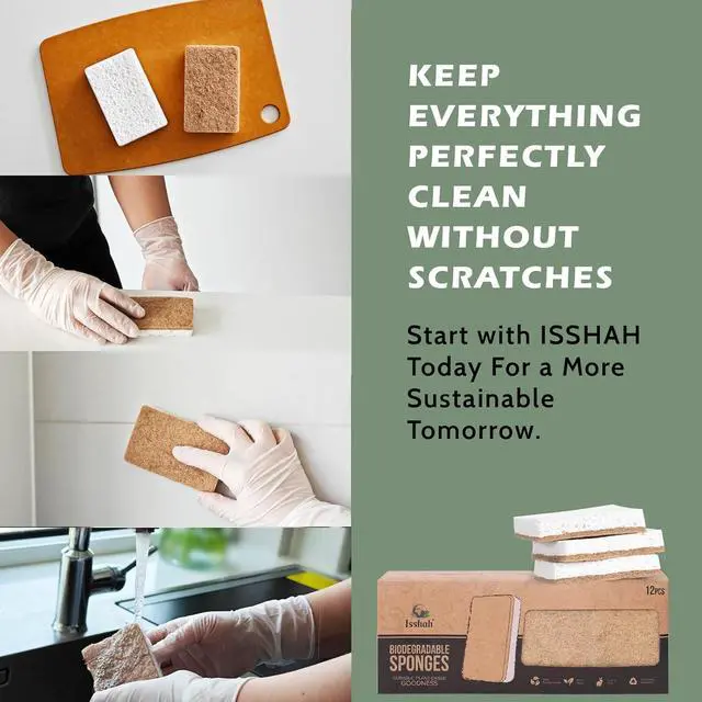 Alt view image 6 of 7 - Isshah Plant-Based Kitchen Sponges - FSC Certified and PETA Approved, Natural, Eco-Friendly, Biodegradable Sisal Hemp Sponges for Dishes, Cleaning Sponge for Kitchen, Bathroom, Household - 12 Count