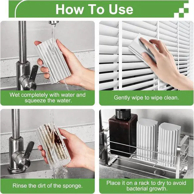 Alt view image 3 of 7 - 4-Pack Damp Clean Duster Sponge Sponge Cleaning Brush Duster for Cleaning Blinds Glass Baseboards Vents Railings Mirrors Window Track Grooves and FaucetsGray