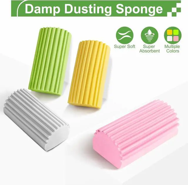 Alt view image 6 of 7 - 4-Pack Damp Clean Duster Sponge Sponge Cleaning Brush Duster for Cleaning Blinds Glass Baseboards Vents Railings Mirrors Window Track Grooves and FaucetsGray