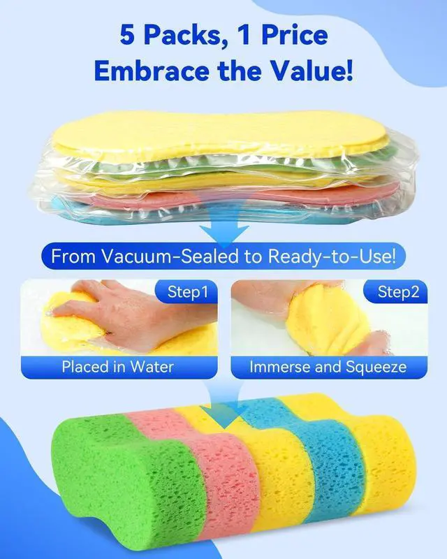 Alt view image 3 of 7 - 5-Pack Car Wash Sponges 9.1 x 4.3 x 2.4 Large Sponges Extra Thick Foam Kit for All-Purpose Cleaning Ideal Washing Sponges for Kitchen Bathroom Household