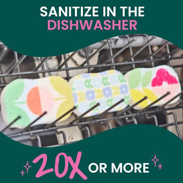 Alt view image 6 of 7 - Brite Blooms Pop Up Kitchen Sponges Unique Compressed Kitchen Sponge for Cleaning Gently Spring Flower Pattern Dish Sponge That Expands with Water 3 Scrubbing Sponges