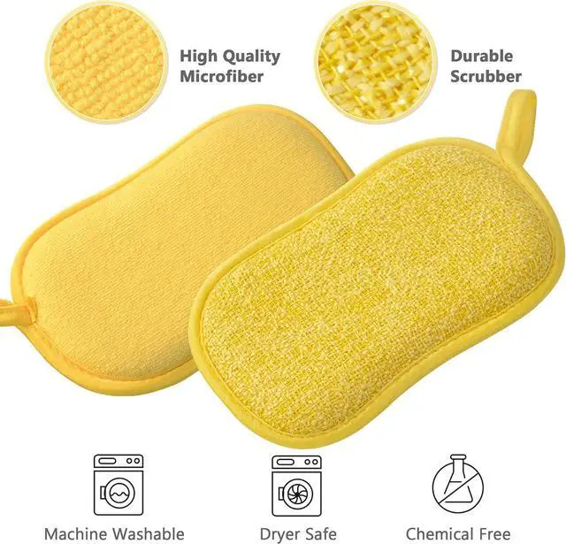 Alt view image 2 of 6 - Multipurpose Kitchen Scrub Sponges Heavy Duty Cleaning Non-Scratch Scrub Sponge Reusable Microfiber Sponge for Household Cleaning Random Colors (Multicolour)
