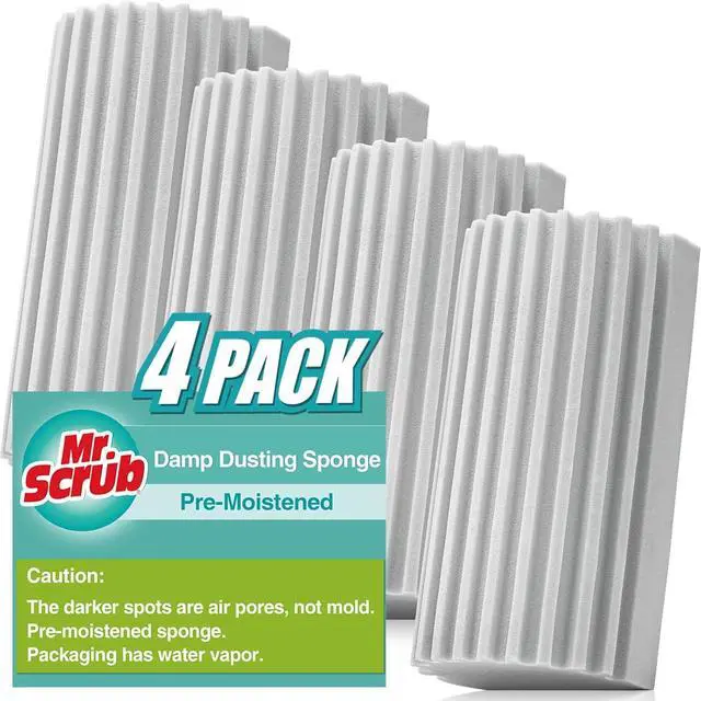 Main image of 4 Pack Damp Dusting Sponge Duster Grey Dust Cleaning Sponge Reusable Household Cleaning Sponge Tool for Blinds floorboards Fan Blades Vents Glass Railings Mirrors