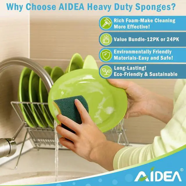 Alt view image 3 of 7 - AIDEA Sponges Kitchen, 24-PK Heavy Duty Dish Sponges Kitchen, Scrub Sponges