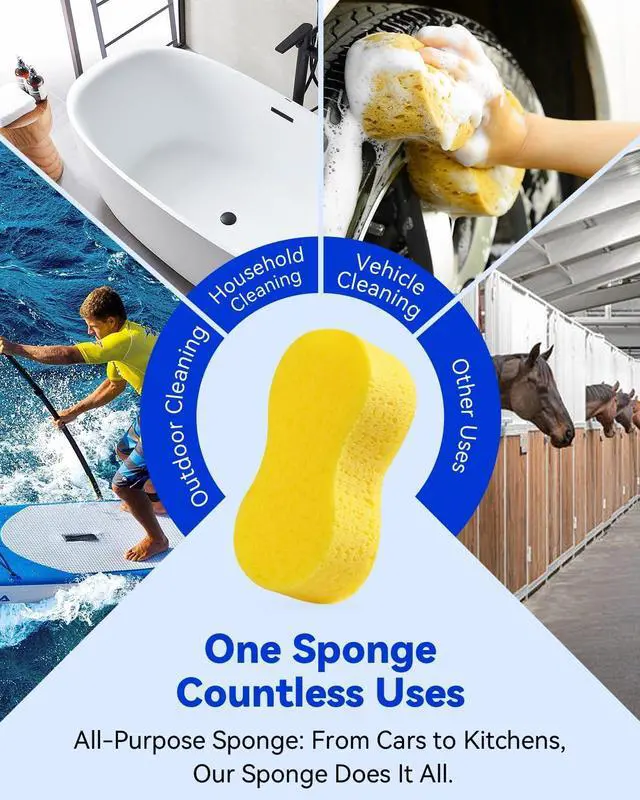 Alt view image 6 of 7 - Temede Large Car Wash Sponge, Extra Thick Bone Foam Sponge for Cleaning | 9.1" x 4.3" x 2.4", Giant Car Cleaning Sponge, Easy Grip Multi-Purpose Cleaning Scrubber, Kitchen, Bathroom, Household