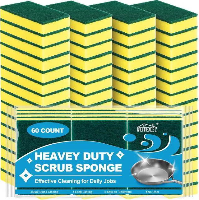 Main image of Heavy Duty Scrub Sponges Kitchen 60 Count Extra-Large Sponges for Cleaning Kitchen and Household Dish Scrubber for Washing Dishes Pots and Pans