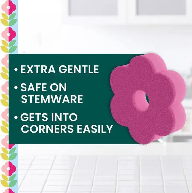 Alt view image 2 of 7 - Brite Blooms Extra Gentle Scrub Sponge Dishwasher-Safe Kitchen Sponge for Cleaning Delicate Surfaces Pink Spring Flower Dish Sponges Made with 100% Recycled Fibers 1 Count