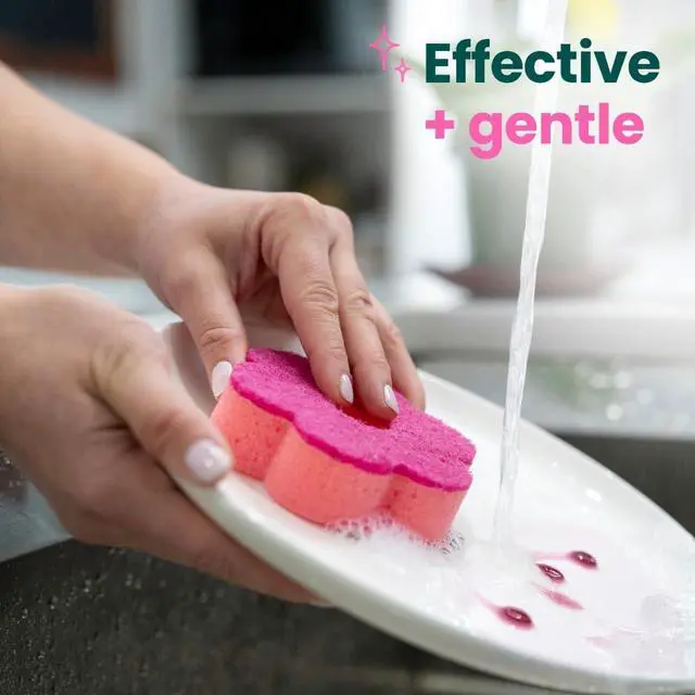 Alt view image 3 of 7 - Brite Blooms Extra Gentle Scrub Sponge Dishwasher-Safe Kitchen Sponge for Cleaning Delicate Surfaces Pink Spring Flower Dish Sponges Made with 100% Recycled Fibers 1 Count