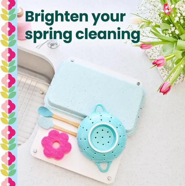 Alt view image 5 of 7 - Brite Blooms Extra Gentle Scrub Sponge Dishwasher-Safe Kitchen Sponge for Cleaning Delicate Surfaces Pink Spring Flower Dish Sponges Made with 100% Recycled Fibers 1 Count
