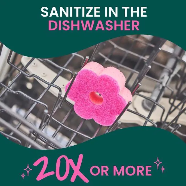 Alt view image 6 of 7 - Brite Blooms Extra Gentle Scrub Sponge Dishwasher-Safe Kitchen Sponge for Cleaning Delicate Surfaces Pink Spring Flower Dish Sponges Made with 100% Recycled Fibers 1 Count
