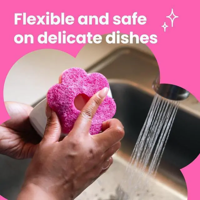 Alt view image 7 of 7 - Brite Blooms Extra Gentle Scrub Sponge Dishwasher-Safe Kitchen Sponge for Cleaning Delicate Surfaces Pink Spring Flower Dish Sponges Made with 100% Recycled Fibers 1 Count