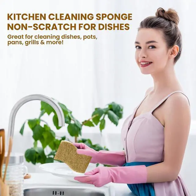 Alt view image 5 of 7 - Natural Kitchen Sponge 12-Pack Biodegradable Sponges for Dishes Compostable Dish Washing Scrubbers Eco Friendly Non-Scratch Cellulose & Coconut Husk Scrubber Sponges for Cleaning