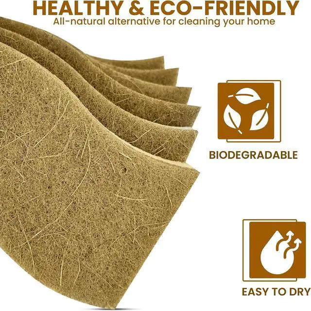 Alt view image 6 of 7 - Natural Kitchen Sponge 12-Pack Biodegradable Sponges for Dishes Compostable Dish Washing Scrubbers Eco Friendly Non-Scratch Cellulose & Coconut Husk Scrubber Sponges for Cleaning