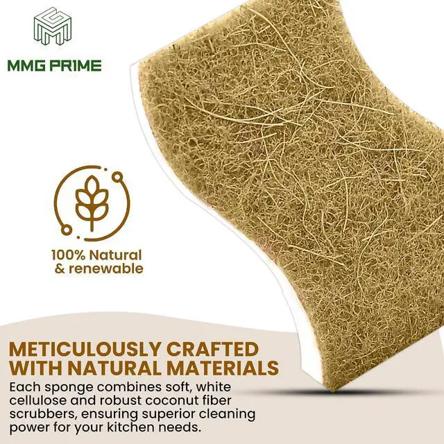 Alt view image 7 of 7 - Natural Kitchen Sponge 12-Pack Biodegradable Sponges for Dishes Compostable Dish Washing Scrubbers Eco Friendly Non-Scratch Cellulose & Coconut Husk Scrubber Sponges for Cleaning