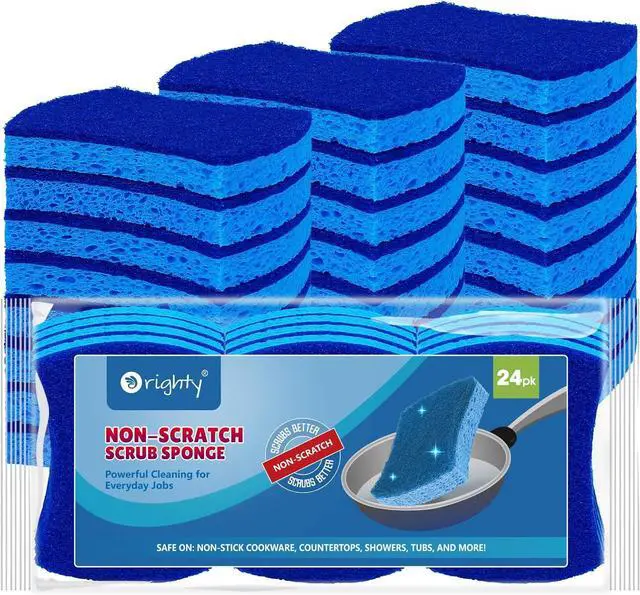 Main image of Orighty Non-Scratch Scrub Sponges, 24 Pack Kitchen Sponge Cleaning Sponge | Dual Side Sponges for Dishes, Kitchen Cleaning, Non-Stick Cookware, Washing Dishes, Bathroom, and Household