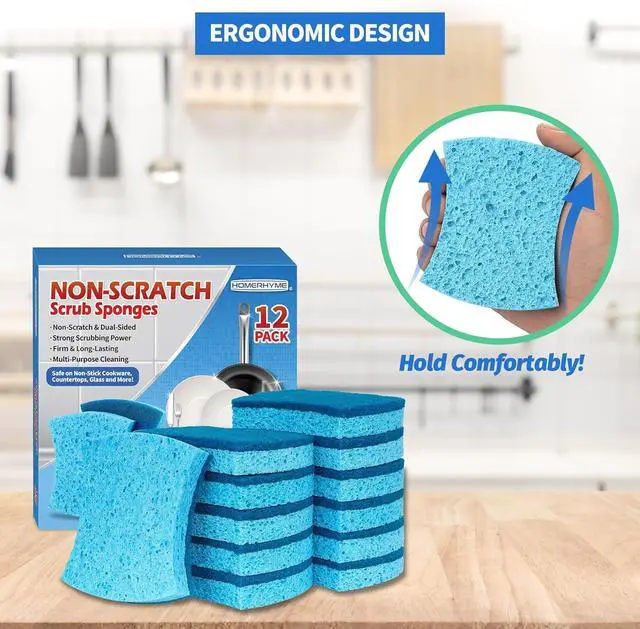 Alt view image 7 of 7 - Non-Scratch Cellulose Scrub Sponges 12 Pack Sponges Kitchen with Double-Side & Ergonomic Design for Dishes Coated Cookware Sink & Countertops.