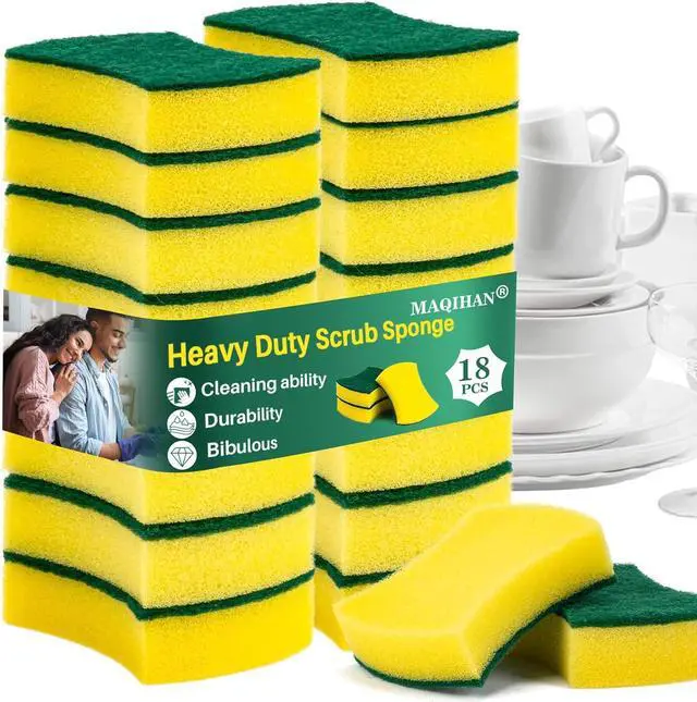 Main image of MAQIHAN 18PCS Kitchen Sponges - Heavy Duty Scrub Sponge for Dishes Pots