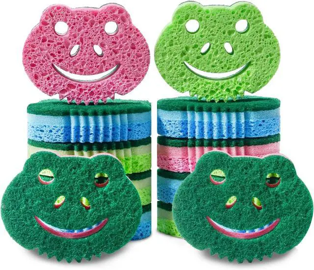 Main image of 12 Pack Scrub Sponge Bulk Sponges Dual-Sided Multi-Functional Premium Cleaning Sponges Dishwashing Sponge for Heavy Duty Scouring Pads Bathroom Dish Furniture Kitchen(Frog Shape)