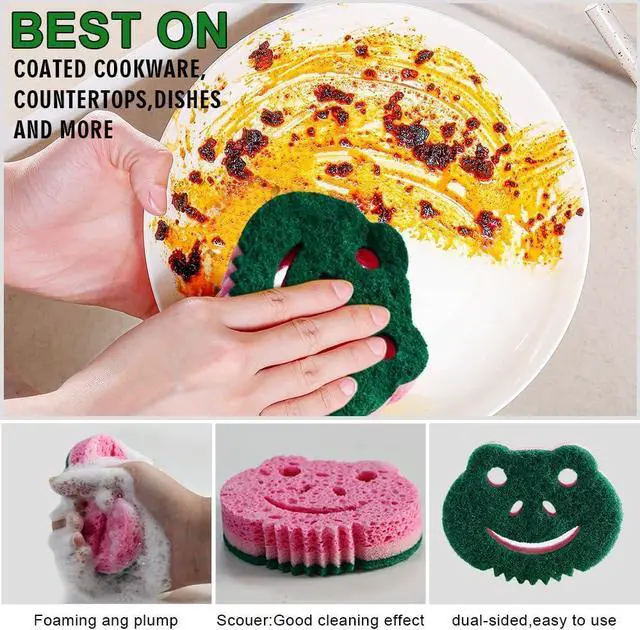 Alt view image 3 of 7 - 12 Pack Scrub Sponge Bulk Sponges Dual-Sided Multi-Functional Premium Cleaning Sponges Dishwashing Sponge for Heavy Duty Scouring Pads Bathroom Dish Furniture Kitchen(Frog Shape)