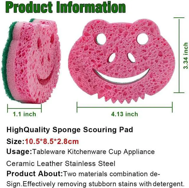 Alt view image 5 of 7 - 12 Pack Scrub Sponge Bulk Sponges Dual-Sided Multi-Functional Premium Cleaning Sponges Dishwashing Sponge for Heavy Duty Scouring Pads Bathroom Dish Furniture Kitchen(Frog Shape)