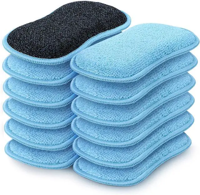 Main image of HOMEXCEL Dish Sponge 12 PK, Microfiber Kitchen Sponges for Cleaning, Blue | Non Scratch Microfiber Sponges for Washing Dishes, Double-Sided Scrub Sponge for Pots, Pans, Glass