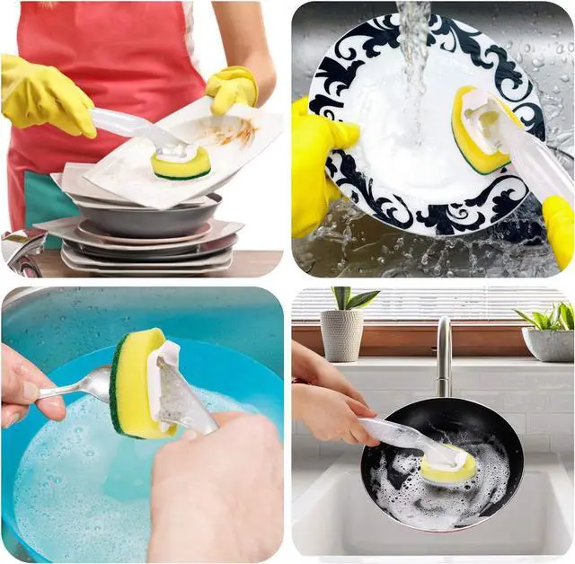 Alt view image 4 of 7 - Dish Wand with 7Pack Replacement Dish Wand Sponges Not Easy Leak Dishwand and Long Lasting Replacement Sponge Heads Dish Brush Pads Kitchen Cleaning Sets