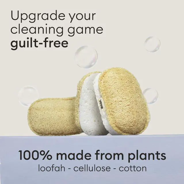 Alt view image 4 of 7 - Scrub Sponges 4 Pack | Natural Cellulose & Loofah Kitchen Sponges | Eco-Friendly Dish Sponge for Bathroom & Kitchen Cleaning | FSC Certified Sustainable Packaging